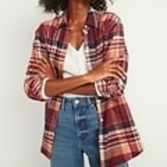 Old Navy Oversized Plaid Flannel Boyfriend Tunic Shirt - Picture 1 of 2